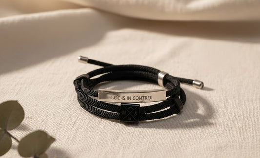 Premium Black Faith Bracelet Set | "GOD IS IN CONTROL"